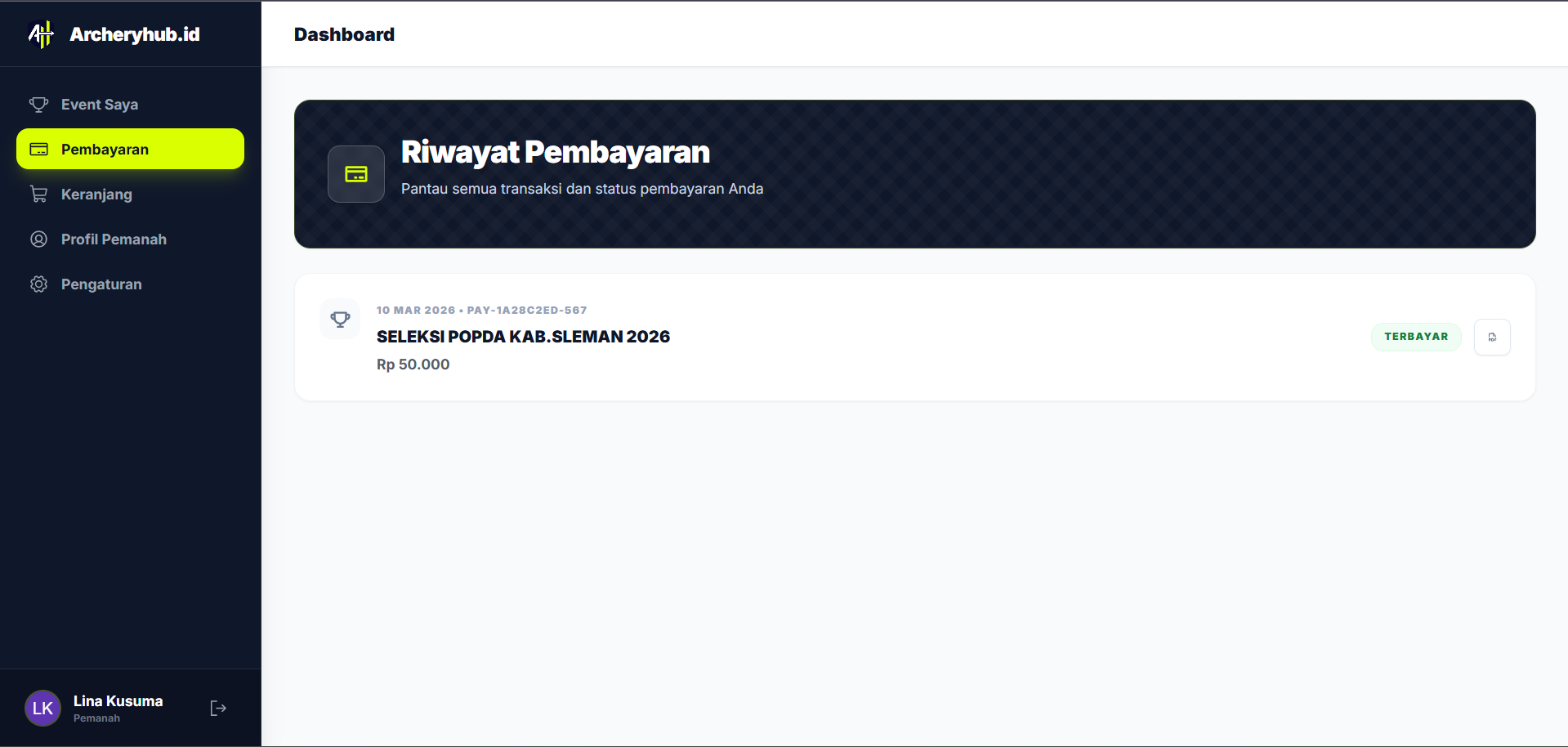 Riwayat Pembayaran Pemanah