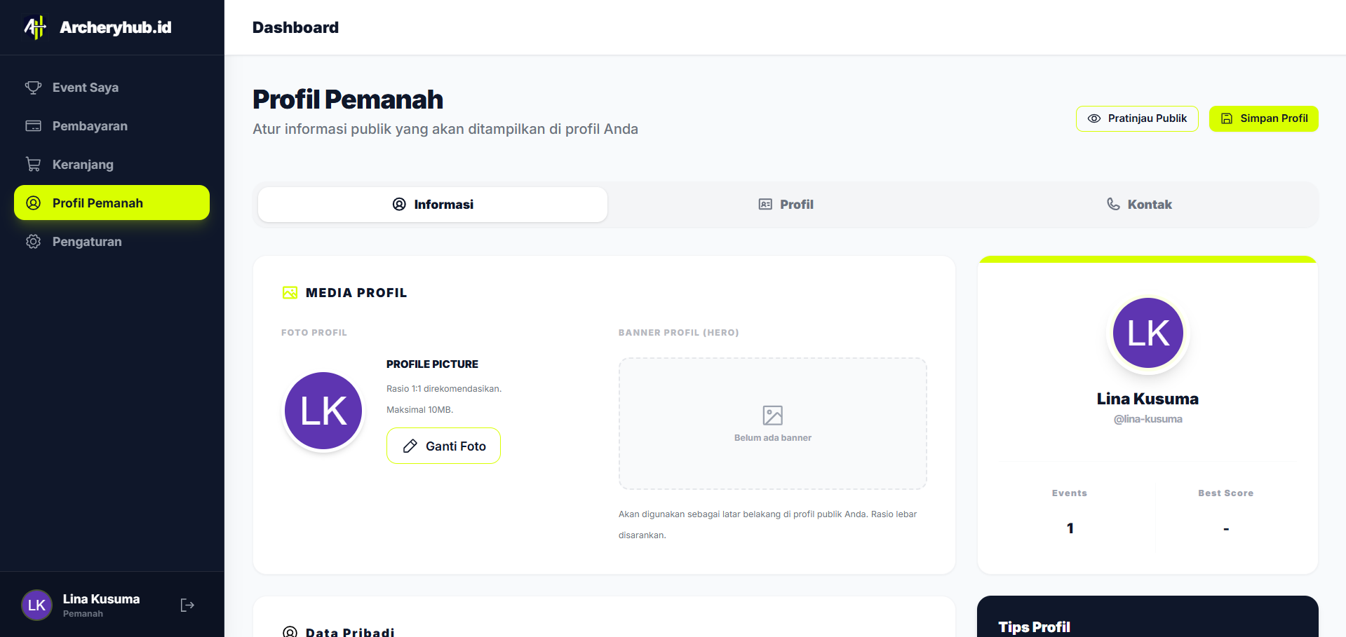 Kustomisasi Profil Pemanah