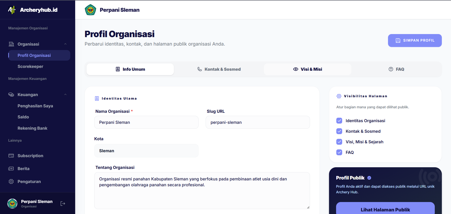 Kustomisasi Profil Organisasi