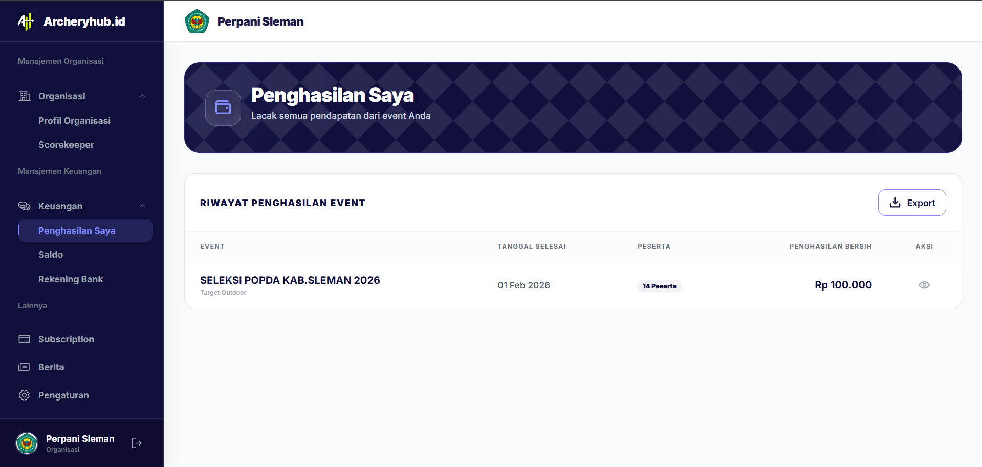 Menu Penghasilan Saya